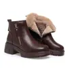 Botas curtas femininas salto grosso botas de algodão dropshipping chão de neve mãe sapatos de algodão couro quentes com veludo extra sola grossa botas de inverno peça única
