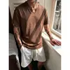 Camiseta casual y relajada de manga corta para hombre, colección de verano 2026, fresca y transpirable, con cuello en V pequeño y corte holgado