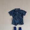 Roupa Infantil Estilo Coreano Ins Camisa Jeans de Manga Curta para Bebê Menino Verão Estilo Casual Lapela Terno