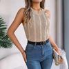Venta de Liquidación Fotos Reales Verano Color Sólido Tejido de Punto Trenzado Botones Sin Mangas Top Ropa de Punto para Vacaciones Ropa para Mujer Transfronteriza de Amazon