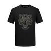 2026 Nova Camiseta Masculina de Manga Curta Cabeça de Tigre Strass Artesanato a Laser Verão Seda de Gelo Gola Redonda Manga Meia Manga Tamanho Grande Corte Justo