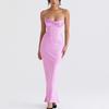 Europa e Estados Unidos vestido feminino sexy Amazon novo sexy pile colarinho cetim espinha de peixe plissado vestido suspenso