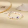 Yuebao Jewelry Pulsera de Plata de Ley S925 Chapada en Oro Blanco Perla de Agua Dulce Amatista Calabaza Diseño de Gama Alta Pulsera