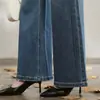 Los nuevos y populares jeans retro de mezclilla lavada para mujer de Sudu, con adornos de pedrería lateral y bordados, corte holgado favorecedor, pantalones acampanados, hasta el suelo