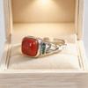Anillo de Ágata Roja Estilo Retro Diseño Nicho Elegante Moda para Mujer Plateado Diamante Hoja de Bambú Bambú Anillo de Dedo Índice Venta al por Mayor