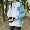 Moletom patchwork estilo cityboy japonês para homens, design nicho de outono, top color-blocking, jaqueta de marca oversized da moda