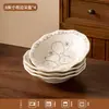 Conjunto criativo e estiloso de tigelas cerâmicas sob esmalte com padrão de pera fosco, incluindo tigelas de sopa, pratos, tigelas de duas alças e louças cerâmicas