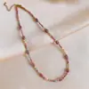 Colar Colorido com Contas de Pedra e Vidro, Estilo Suave e Doce, Corrente para Clavícula, Design de Moda para o Dia a Dia, Joias para Revenda Feminina