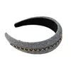 Diadema Ancha de Lana Negra con Cadena Estilo Francés y Alta Presión en la Corona para Lavarse la Cara, Elegante Pinza para el Cabello