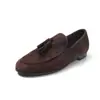 Mocassins com Borla de Crina de Cavalo para Mulheres, Sapatos de Salto Baixo, Novo Estilo de Início de Primavera, Couro Genuíno, Bico Redondo, Cor Sólida, Sapatos Individuais Retro com Corte Profundo, Sapatos Femininos da Moda
