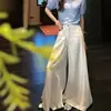 Pantalones vaqueros negros anchos vintage de principios de otoño para mujer, de tiro alto, corte holgado, adelgazantes, plisados, acampanados hasta el suelo