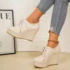 Nuevas botas Martin de plataforma con tacón alto de cuña y punta redonda con cordones para otoño e invierno para mujer, tallas 32-43