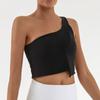 Chaleco Deportivo de Fitness Transfronterizo para Mujer, Asimétrico de Un Hombro con Pliegues, de Alta Elasticidad, Secado Rápido, Top de Entrenamiento de Yoga con Almohadilla en el Pecho