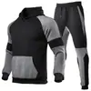 Novo produto transfronteiriço para outono e inverno: conjunto de moletom com capuz e ombros caídos, multi-painel, forrado de fleece, para homens, conjunto esportivo moderno