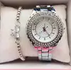 Reloj Elegante para Mujer con Números Romanos Incrustados de Diamantes + Set de Corazón (5 Piezas/Set) Reloj de pulsera
