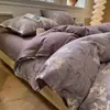 Juego de cuatro piezas de gasa de doble capa estilo botón grado A, funda nórdica y funda de almohada de algodón puro, adecuado para dormitorios de estudiantes, juego de cama de tres piezas