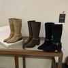 2025 Nuevas Botas Vaqueras Retro de Otoño e Invierno de Tacón Grueso Botas Anchas de Media Caña Botines de Gamuza de Punta Botas Vaqueras Versátiles para Mujer