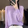 Camisa de base de malha com renda vazada feminina outono novo top de manga comprida solto estilo ocidental lã interna suéter fino