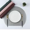 Mantel individual de cuero sintético semicircular, resistente al agua y al aceite, de color sólido, con aislamiento térmico y a prueba de viento, ideal para artículos del hogar y hoteles.
