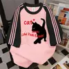 Camiseta de Manga Curta Estilo Coreano High Street Estampa de Gatinho com Grafite Letras Verão 2026 Casual Solta Versátil Roupa de Trabalho Top