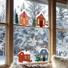 Br-Jd4389C Casa de Nieve de Dibujos Animados Visual Electroestática de Doble Cara Pegatina para Ventana Pegatina Navideña para Ventana Pegatina para Ventana del Hogar