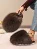 Chinelos de pelúcia fofos de cor sólida tamanho grande com solas planas macias, bico fechado, quentes para uso doméstico no inverno, chinelos de algodão transfronteiriços
