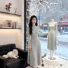 Novo vestido de malha estilo chinês leve e nacional para mulheres, nova coleção de primavera e outono, acinturado, emagrecedor e que valoriza a silhueta