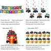 Conjunto de decoração de festa de aniversário de monster truck, com tema de veículo off-road para meninos, incluindo faixas, balões pendurados e toppers de bolo