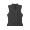 Ins moda feminina atacado estilo europeu e americano transfronteiriço moda retrô saia curta de nove pontos com botões e barra top regata 7709333