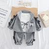Traje para Niñas Yihao Otoño Nuevo Estilo Coreano Lazo Ropa de Primavera y Otoño Tres Piezas Manga Larga Ropa para Bebé Niña