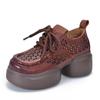 [Precio del Evento 138] Sandalias de Cuña de Piel Genuina para Mujer Zapatos Romanos de Plataforma Suela Gruesa Tacones Altos Huecos Crocs