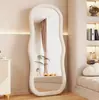 Espejo de Cuerpo Entero para Uso en Casa, Color Crema, Estilo Ins de Moda, Espejo de Tocador Irregular con Forma de Ola para Habitación de Niñas