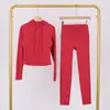 Conjunto de Sudadera con Capucha Corta y Pantalones Cortos Lulu Df, Conjunto de Fitness Yoga Ajustado Elástico con Capucha