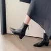 Botas Curtas Elegantes Bico Fino Salto Bloco Femininas Versáteis Elásticas Modeladoras Outono/Inverno 2025 Botas Martin Forradas Salto Médio