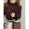 Camisa básica feminina com barra franzida 2026 nova primavera outono inverno gola alta pequena estilo pequeno perfume top interno camiseta branca manga longa