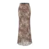 Saia Midi de Chiffon com Estampa de Leopardo Dourado Estilo Retrô Francês para Mulheres, Novo Estilo de Verão, Saia Cauda de Peixe Sexy de Cintura Alta Estilo Férias