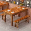 Mesa de jantar carbonizada em madeira maciça para restaurantes, mesas vintage para restaurantes de fast-food, churrascarias, lanchonetes e restaurantes de hot pot, conjunto de mesa e cadeira de jantar comercial