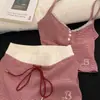 Conjunto de Pijama Listrado Vermelho Estilo Coreano Feminino Verão Top Regata Shorts Reto Solto Nicho Estilo Primavera e Outono