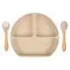 En Stock Vajilla Infantil Compartimentada Tazón de Silicona con Ventosa para Bebé Cuchara para Bebé Plato de Silicona con Popote Integrado