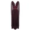 En stock Vestido de color vino de alta calidad transfronterizo para mujer, de verano sin mangas, escote en V profundo, cintura alta, de gasa fluida, para fiesta