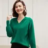 Suéter de Tricô Cashmere Espesso Gola V Grande Curto Estilo Preguiçoso Manga Longa Feminino