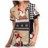 Camiseta de enfermera navideña con cuello en V y manga corta para mujer, nueva camiseta de Europa y Estados Unidos con estampado navideño, de lunares grandes.