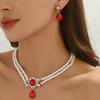 Colar de Franja com Pérolas e Incrustação de Diamante para Comércio Exterior Conjunto de Joias de Noiva Brincos e Pingente Conjunto de Duas Peças Pérolas de Imitação Personalizadas