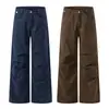 Pantalones de trabajo JIAMU de dos tonos plisados minimalistas de corte limpio para hombres y mujeres, pantalones casuales de pierna ancha estilo callejero americano para parejas