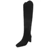 Botas altas de moda estilo británico con pliegues de 6 cm, nuevo modelo otoño e invierno 2026, punta cuadrada, tacón grueso, botas para mujer hasta la rodilla