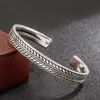 Pulsera Étnica Vintage Flecha Pluma Plata Tailandesa Negra Pulsera Temperamento Hojas Trenzada Abierta Plata Chapada Hoja