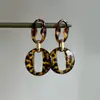 Brincos Pingente Geométrico de Pedra Olho de Tigre com Resina Agulha de Prata Brincos Estilo Maillard Retrô Brincos de Design de Nicho da Moda