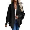 Cárdigan de Punto Grueso de Color Sólido con Solapa Grande Holgado para Mujer, Manga Murciélago Manga de Linterna Estilo Perezoso Suéter Abrigo Suave y Esponjoso Gris
