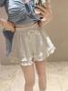 Shorts Casuais Brancos com Babados Plus Size para Mulheres, Hot Pants de Verão com Renda e Corte em A, Calças Largas Soltas Emagrecedoras