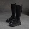Botas Altas de Invierno Nuevas Retro Jiejie de Shanghái Moda Simple Francesa Cremallera Lateral Botas de Jinete Zapatos de Mujer con Suela Gruesa